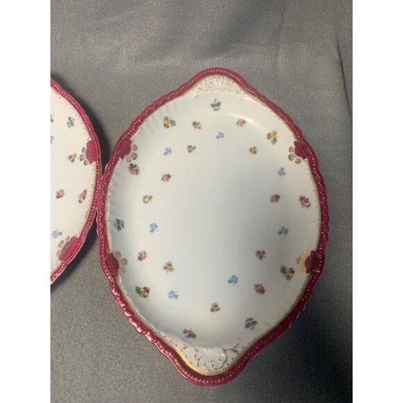 Vintage Victoria Austria Floral Ceramic Serving Platters Set of 3 Pink & White - Picture 2 of 16